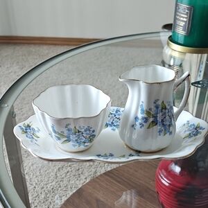 Blue Floral Porcelain Creamer and Sugar Set